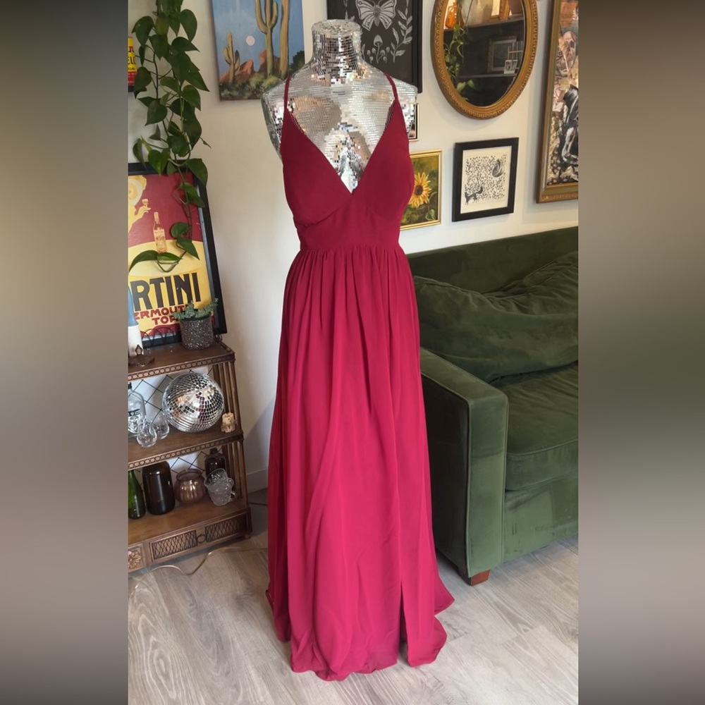 Azazie Aaida Red A-Line Corset Chiffon Dress